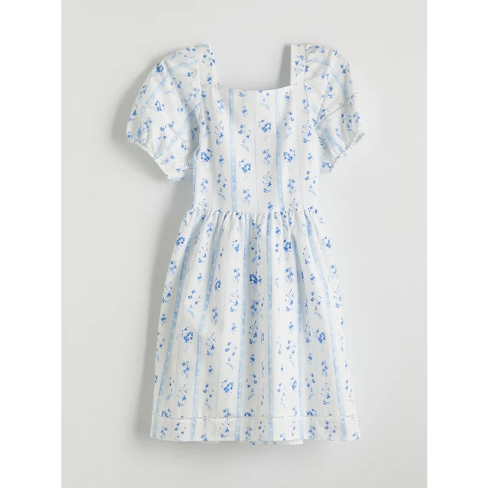 LC WAIKIKI Ekru Çiçekli Dantelli Kız Çocuk Elbise