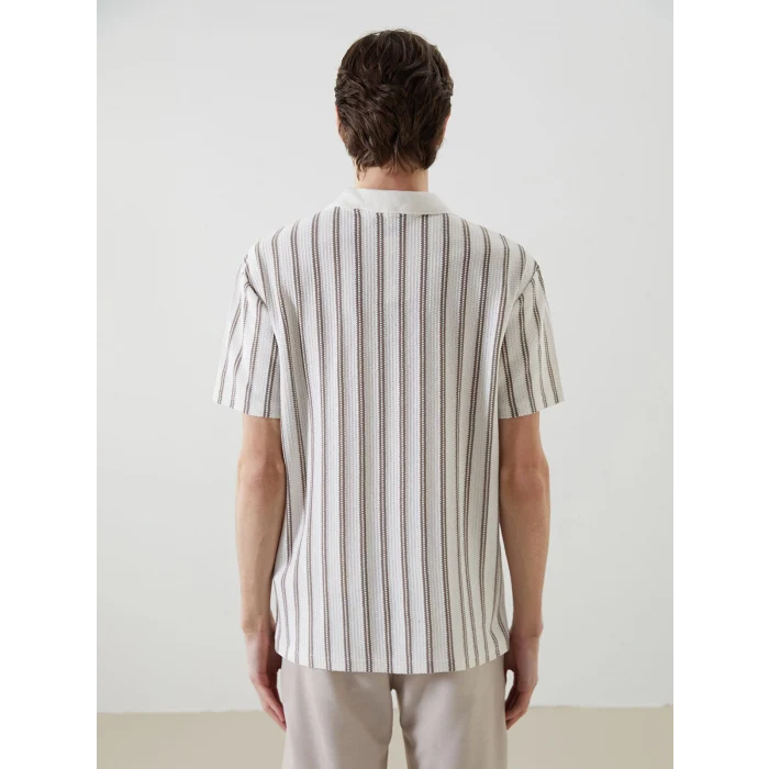 LCW Vision Bej Polo Yaka Kısa Kollu Çizgili Erkek Tişört