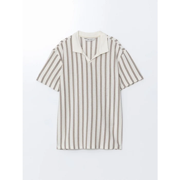 LCW Vision Bej Polo Yaka Kısa Kollu Çizgili Erkek Tişört