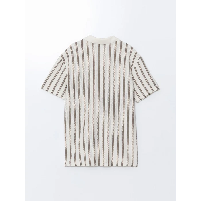 LCW Vision Bej Polo Yaka Kısa Kollu Çizgili Erkek Tişört
