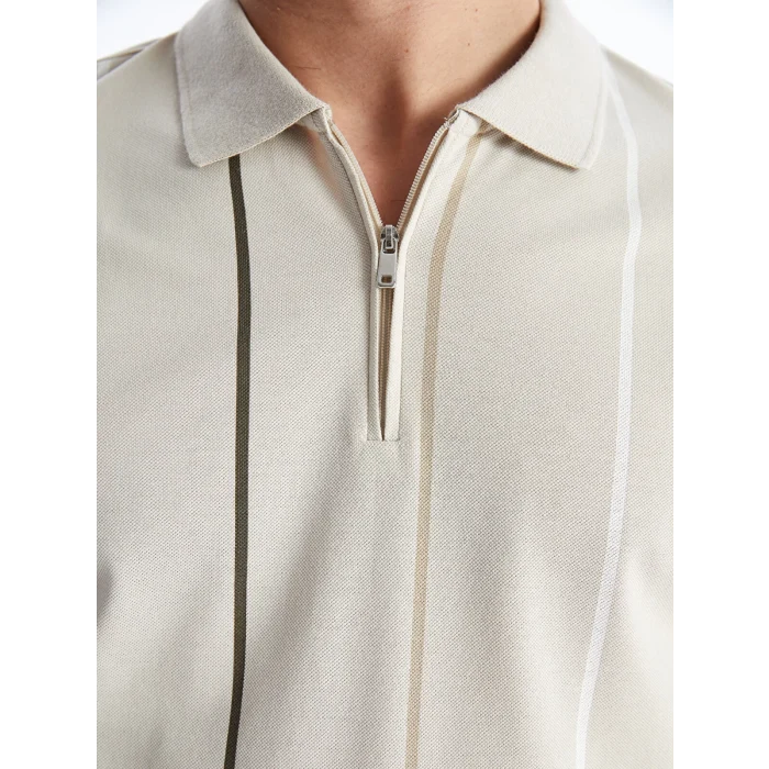 LCW Vision Bej Polo Yaka Kısa Kollu Çizgili Pike Erkek Tişört