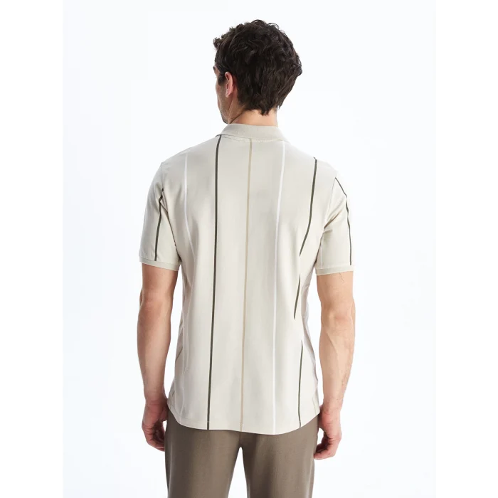 LCW Vision Bej Polo Yaka Kısa Kollu Çizgili Pike Erkek Tişört