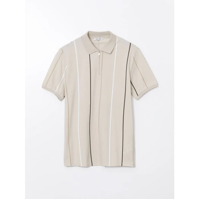 LCW Vision Bej Polo Yaka Kısa Kollu Çizgili Pike Erkek Tişört
