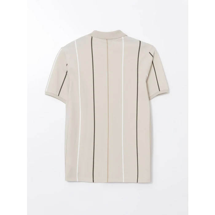 LCW Vision Bej Polo Yaka Kısa Kollu Çizgili Pike Erkek Tişört
