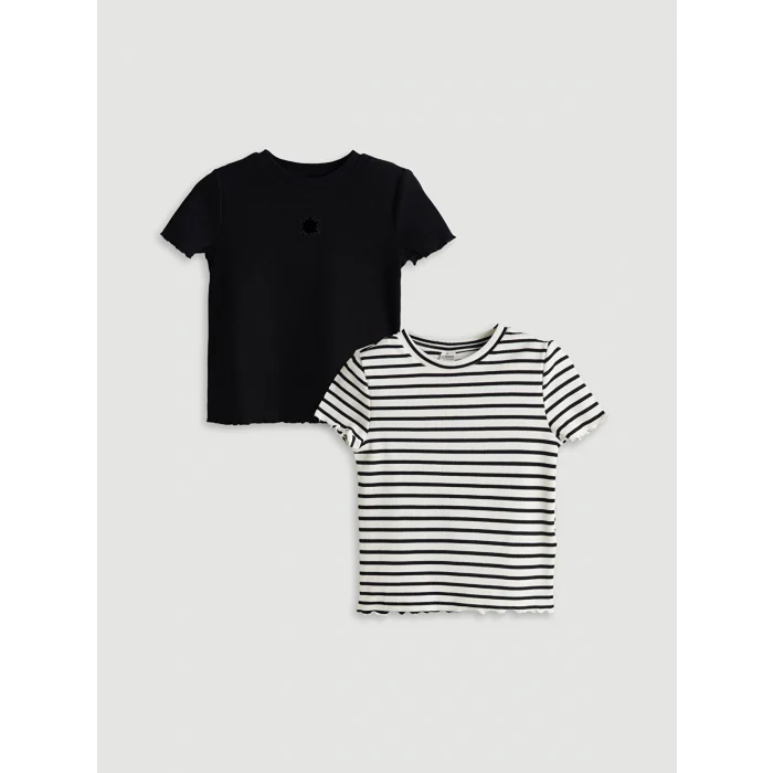 LCW Kids Siyah Bisiklet Yaka Kız Çocuk Crop Tişört 2li