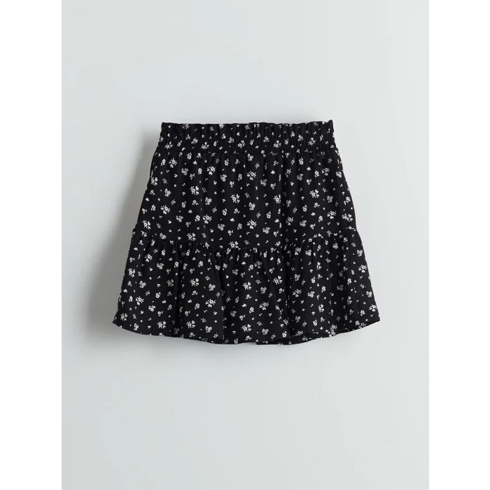 LCW Kids Siyah Beli Lastikli Çiçekli Kız Çocuk Şort Etek