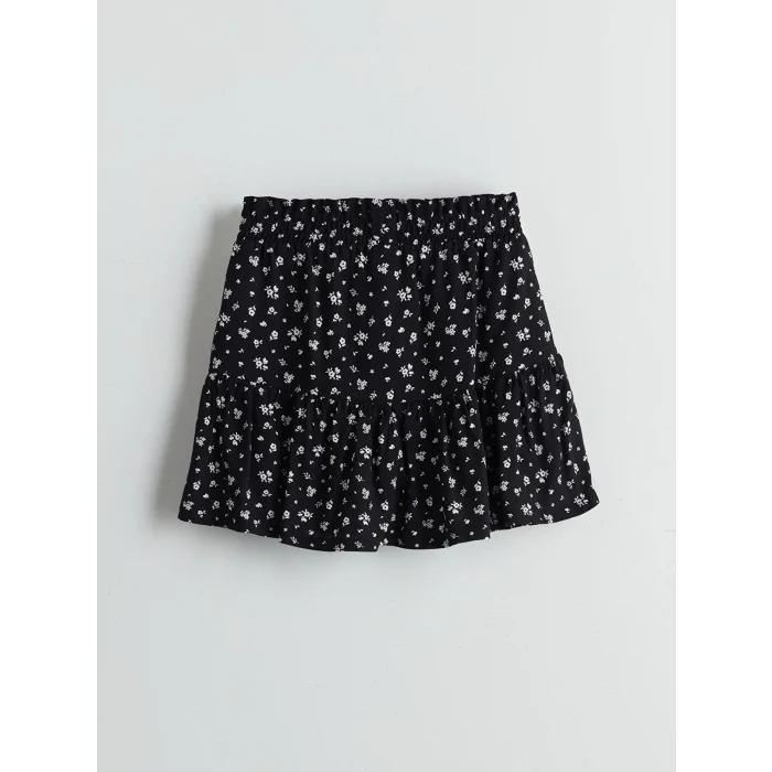 LCW Kids Siyah Beli Lastikli Çiçekli Kız Çocuk Şort Etek