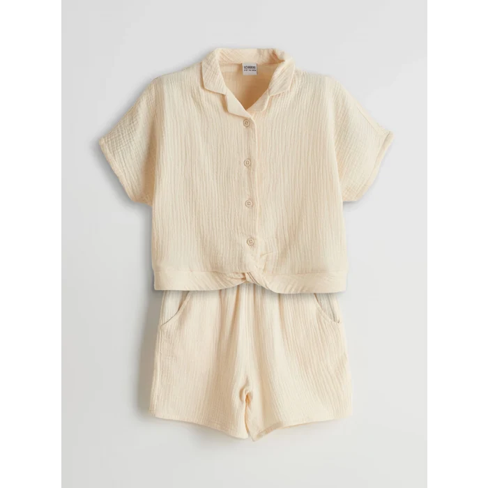 LCW Kids Bej Kısa Kollu Kız Çocuk Gömlek ve Şort