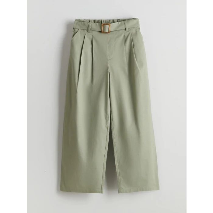 LCW Kids Haki Beli Lastikli Pileli Kız Çocuk Pantolon