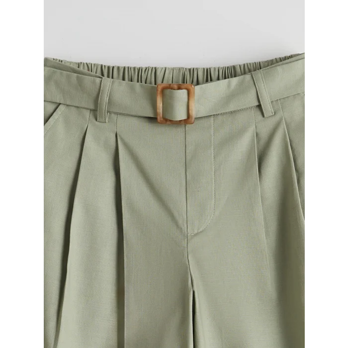 LCW Kids Haki Beli Lastikli Pileli Kız Çocuk Pantolon