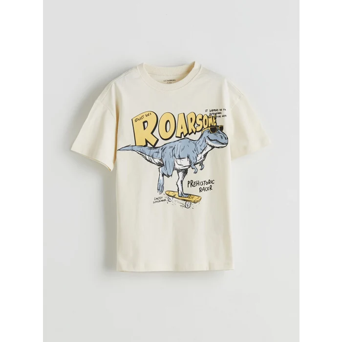 LCW Kids Bej Dinozor Baskılı Erkek Çocuk Tişört ve Şort 2li