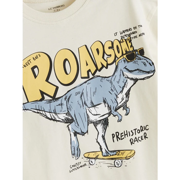 LCW Kids Bej Dinozor Baskılı Erkek Çocuk Tişört ve Şort 2li