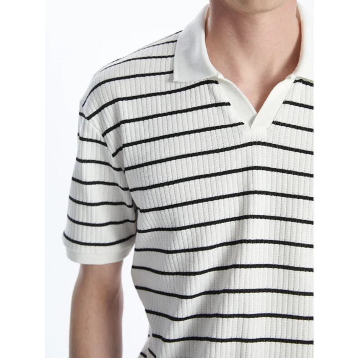 LCW Vision Ekru Polo Yaka Çizgili Erkek Dokulu Tişört