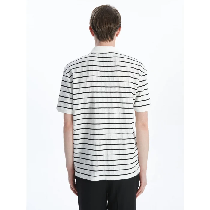 LCW Vision Ekru Polo Yaka Çizgili Erkek Dokulu Tişört