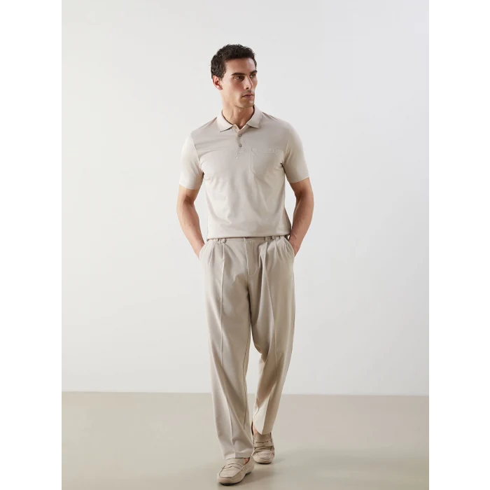 LCWAIKIKI Classic Bej Polo Yaka Kısa Kollu Merserize Görünümlü Erkek Tişört