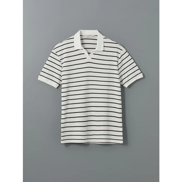 LCW Vision Ekru Polo Yaka Çizgili Erkek Dokulu Tişört