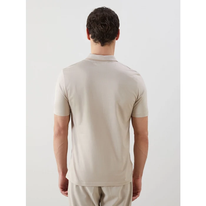LCWAIKIKI Classic Bej Polo Yaka Kısa Kollu Merserize Görünümlü Erkek Tişört