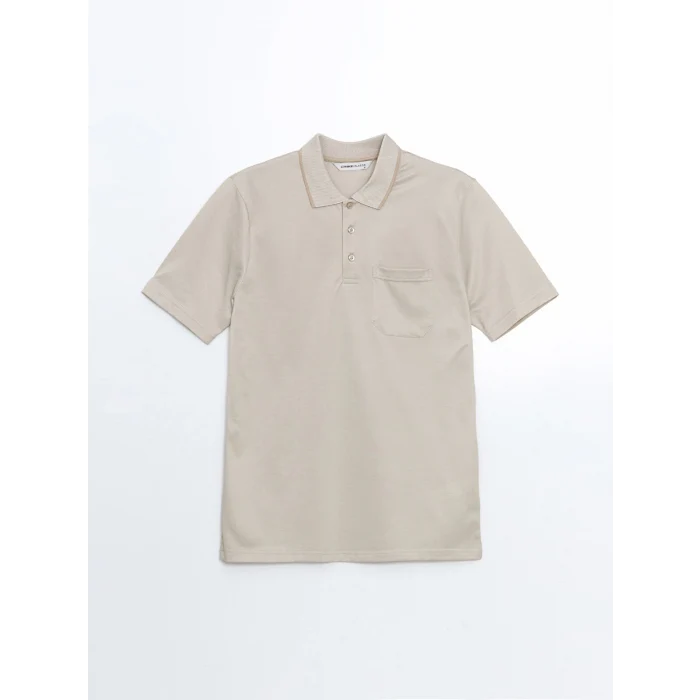 LCWAIKIKI Classic Bej Polo Yaka Kısa Kollu Merserize Görünümlü Erkek Tişört