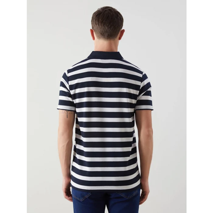 LCWAIKIKI Classic Lacivert Polo Yaka Kısa Kollu Çizgili Erkek Tişört