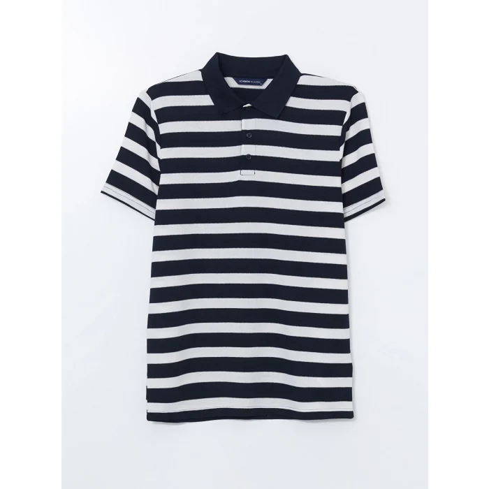 LCWAIKIKI Classic Lacivert Polo Yaka Kısa Kollu Çizgili Erkek Tişört