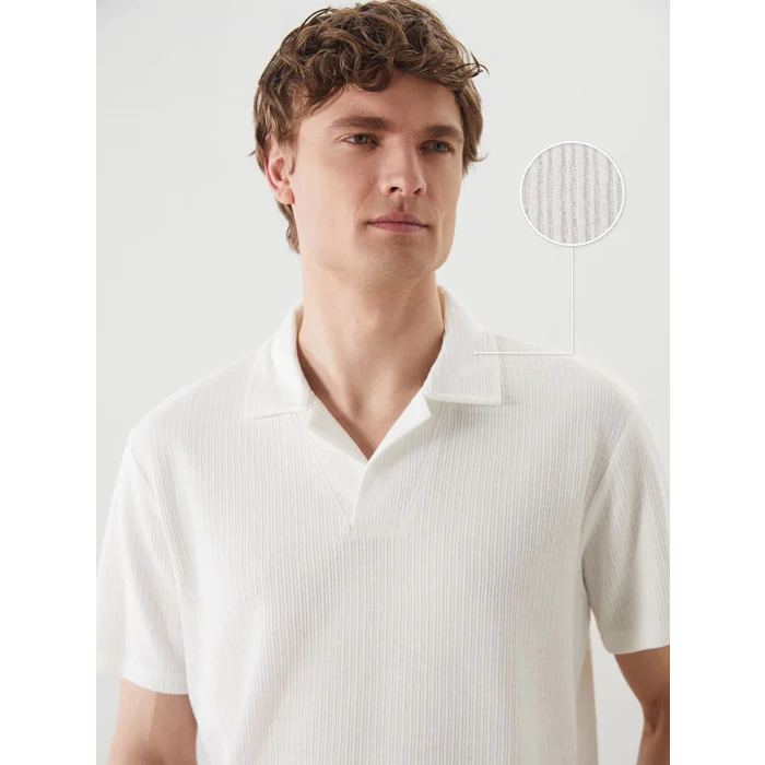 LCW Vision Ekru Polo Yaka Kısa Kollu Erkek Dokulu Tişört