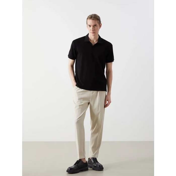 LCW Vision Siyah Polo Yaka Kısa Kollu Penye Erkek Tişört