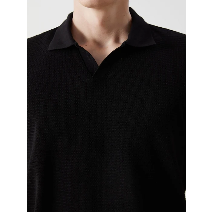 LCW Vision Siyah Polo Yaka Kısa Kollu Penye Erkek Tişört