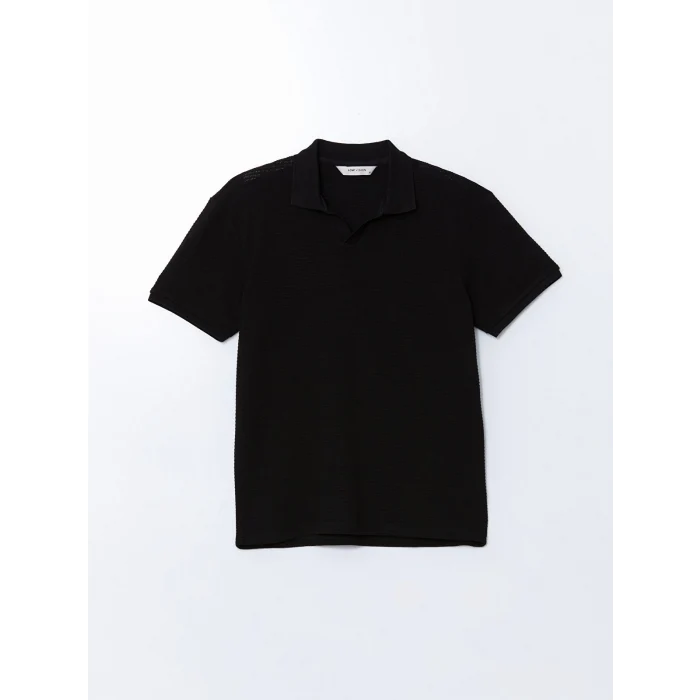 LCW Vision Siyah Polo Yaka Kısa Kollu Penye Erkek Tişört