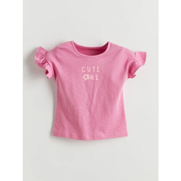 LCW baby Pembe Bisiklet Yaka Kız Bebek Şortlu Pijama Takımı