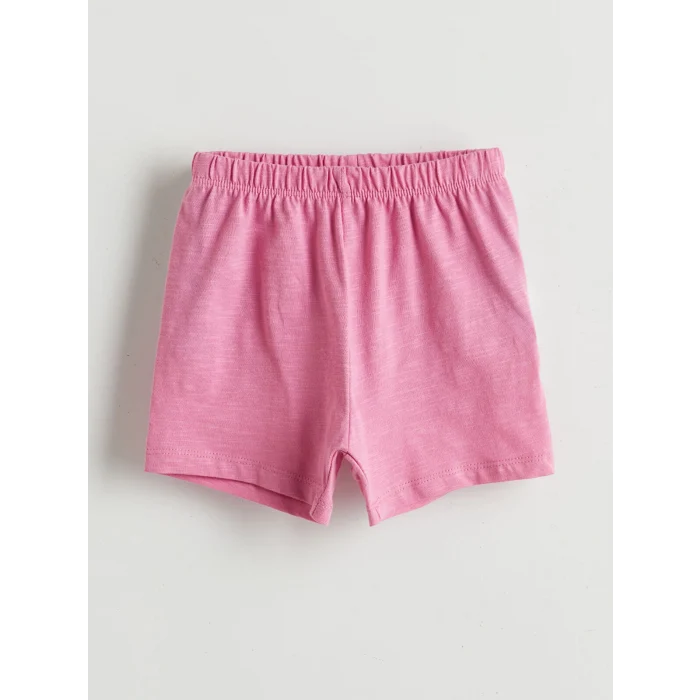 LCW baby Pembe Bisiklet Yaka Kız Bebek Şortlu Pijama Takımı