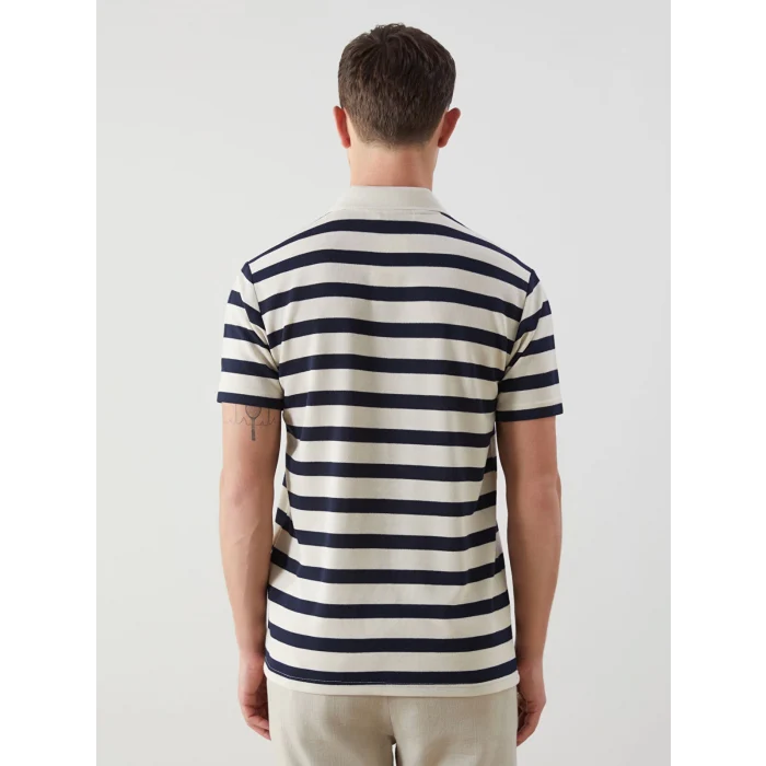 LCWAIKIKI Classic Bej Polo Yaka Kısa Kollu Çizgili Erkek Tişört