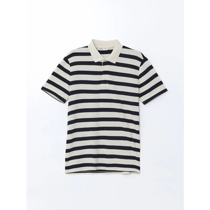LCWAIKIKI Classic Bej Polo Yaka Kısa Kollu Çizgili Erkek Tişört