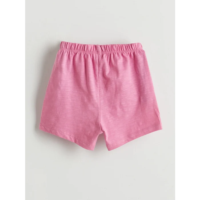 LCW baby Pembe Bisiklet Yaka Kız Bebek Şortlu Pijama Takımı
