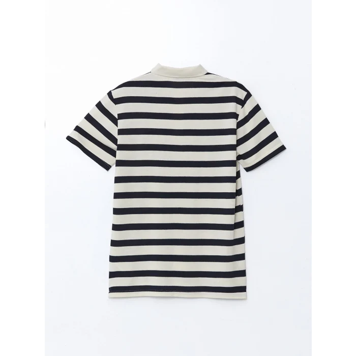 LCWAIKIKI Classic Bej Polo Yaka Kısa Kollu Çizgili Erkek Tişört