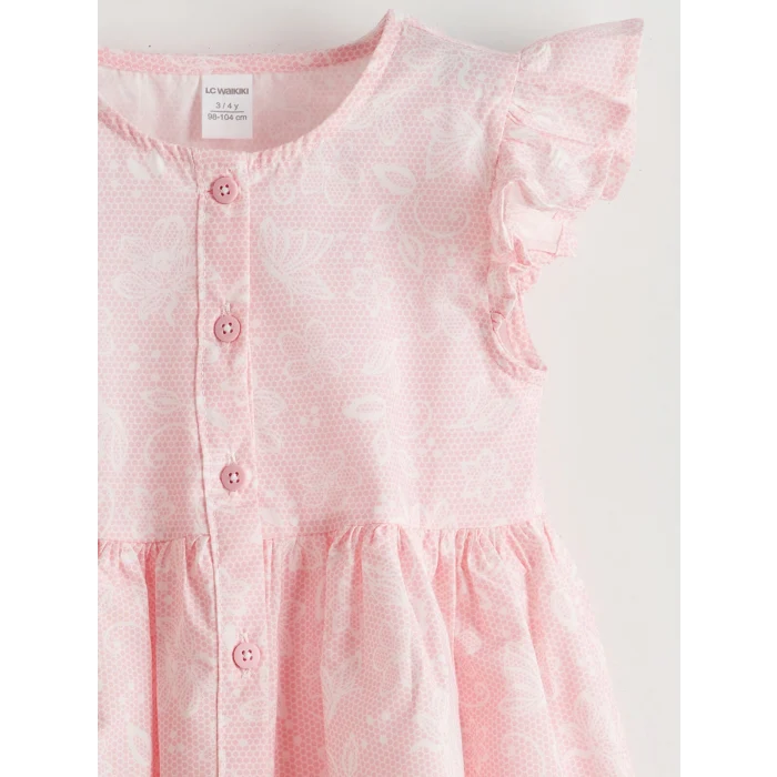 LCW Kids Pembe Bisiklet Yaka Çiçekli Kız Çocuk Poplin Elbise