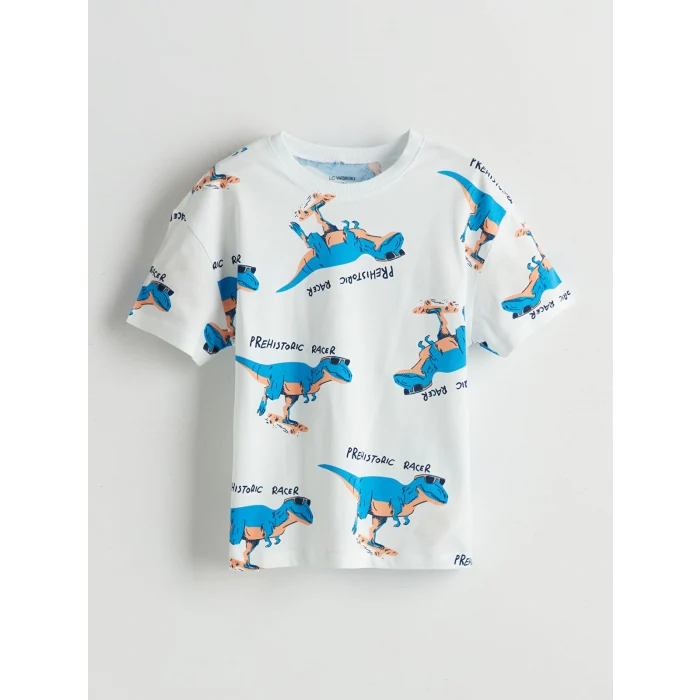 LCW Kids Ekru Dinozor Baskılı Erkek Çocuk Tişört ve Şort 2li
