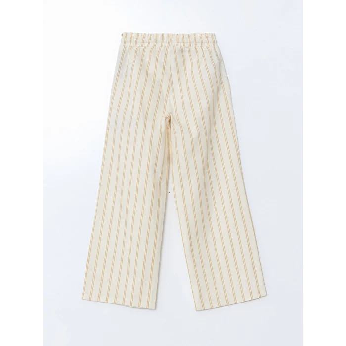 LCW Kids Bej Beli Lastikli Çizgili Kız Çocuk Pantolon