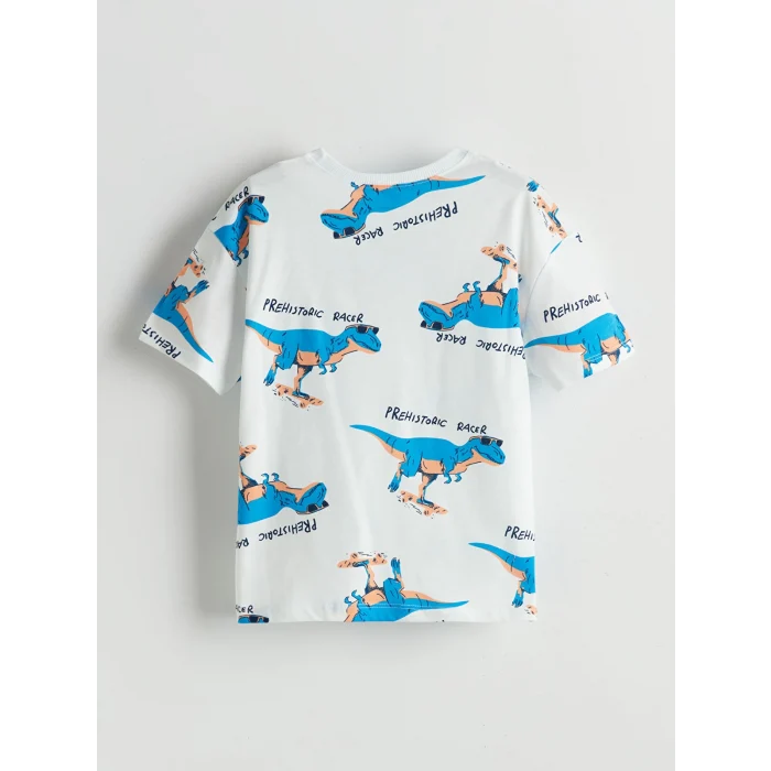 LCW Kids Ekru Dinozor Baskılı Erkek Çocuk Tişört ve Şort 2li