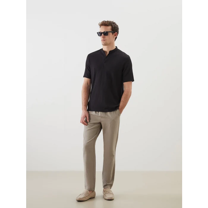 LCW Vision Siyah Hakim Yaka Desenli Düğmeli Erkek Dokulu Tişört