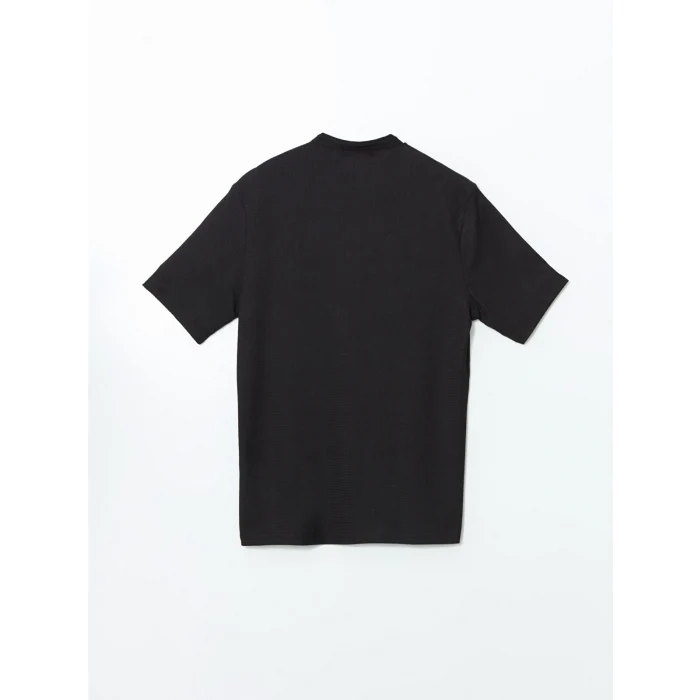 LCW Vision Siyah Hakim Yaka Desenli Düğmeli Erkek Dokulu Tişört