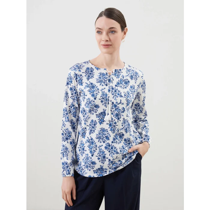 LCW Grace Beyaz Bağlamalı Yaka Çiçekli Kadın Bluz