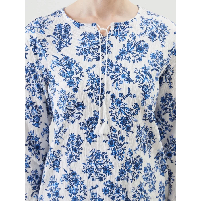 LCW Grace Beyaz Bağlamalı Yaka Çiçekli Kadın Bluz