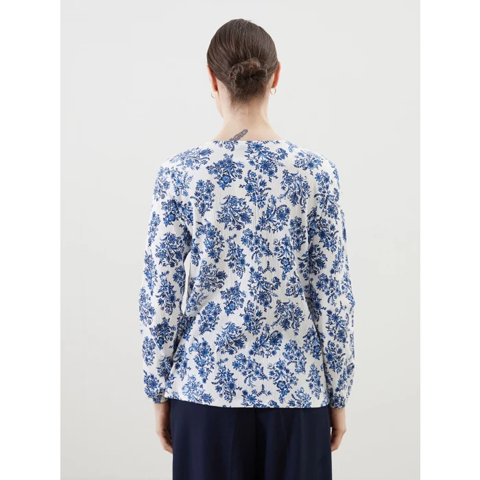 LCW Grace Beyaz Bağlamalı Yaka Çiçekli Kadın Bluz