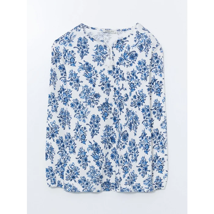 LCW Grace Beyaz Bağlamalı Yaka Çiçekli Kadın Bluz