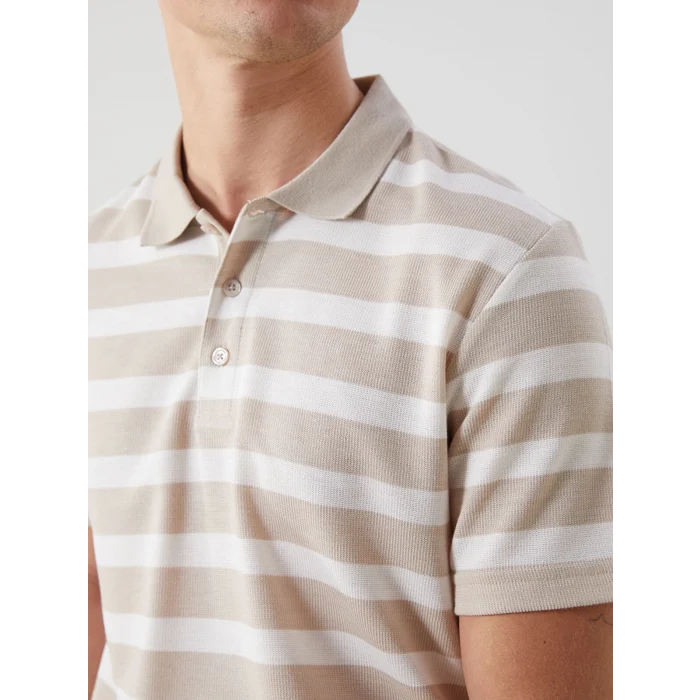 LCWAIKIKI Classic Bej Polo Yaka Kısa Kollu Çizgili Erkek Tişört