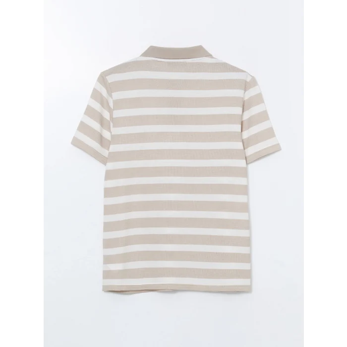 LCWAIKIKI Classic Bej Polo Yaka Kısa Kollu Çizgili Erkek Tişört