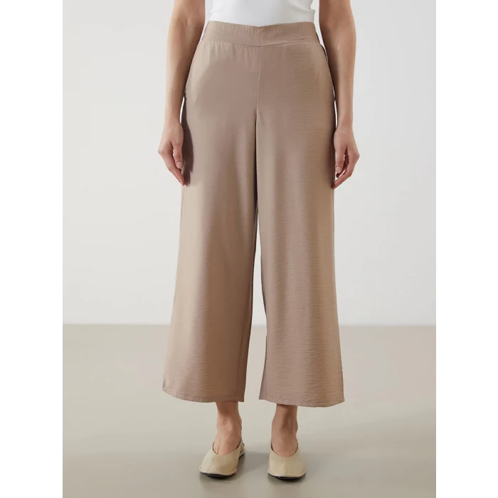 LCW Modest Bej Beli Lastikli Geniş Paça Kadın Pantolon