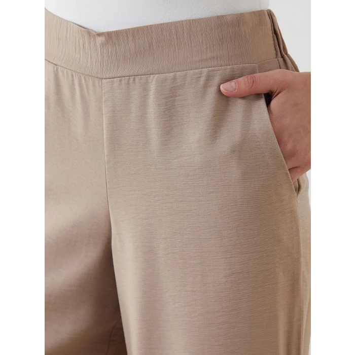 LCW Modest Bej Beli Lastikli Geniş Paça Kadın Pantolon