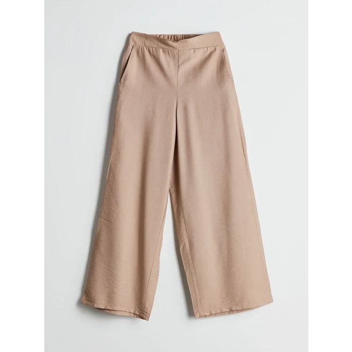 LCW Modest Bej Beli Lastikli Geniş Paça Kadın Pantolon