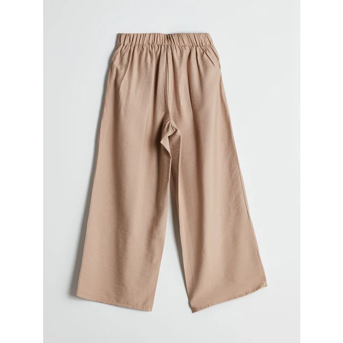 LCW Modest Bej Beli Lastikli Geniş Paça Kadın Pantolon